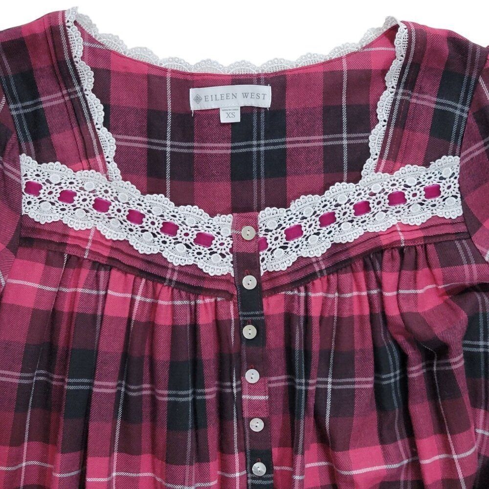 Eileen West Nightgown Womens Size XS Hollyberry Plaid Pajama Long Lace Cottage‎ - Picture 4 of 16